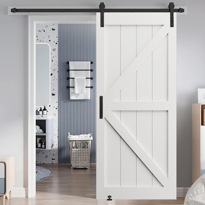 NicBex Barn Door 36" x 84" "K" Style Real Primed Door Slab with Sliding Hardware, Modern Interior Barn Door with Adjustable Floor Guide