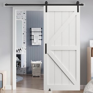 NicBex Barn Door 36" x 84" "K" Style Real Primed Door Slab with Sliding Hardware, Modern Interior Barn Door with Adjustable Floor Guide - 1 of 4