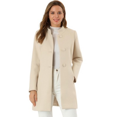 Allegra K Women's Winter Overcoat Stand Collar Single Breasted Long Coat