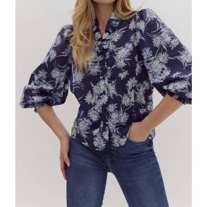 Women's Floral Print Poplin Blouse - entro - 1 of 4