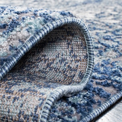 Navy and Gray Abstract Synthetic Rectangular Area Rug