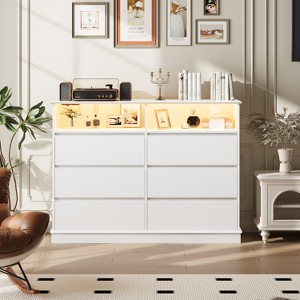 Dresser for Bedroom with 6 Drawers, Modern Chest Featuring LED Lights and Charging Station, Spacious Storage Cabinet with Open Space - 1 of 4