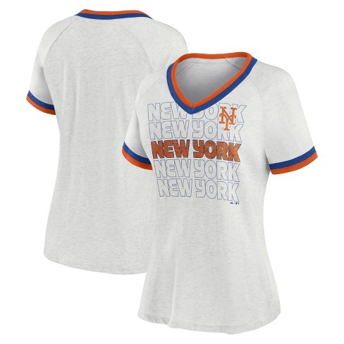MLB New York Mets Women's Short Sleeve V-Neck Fashion T-Shirt - S