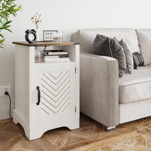 Heynemo Farmhouse Nightstand with Charging Station, Tall Bedside Table with X-Shaped Design, Wooden Rustic End Table - 1 of 4