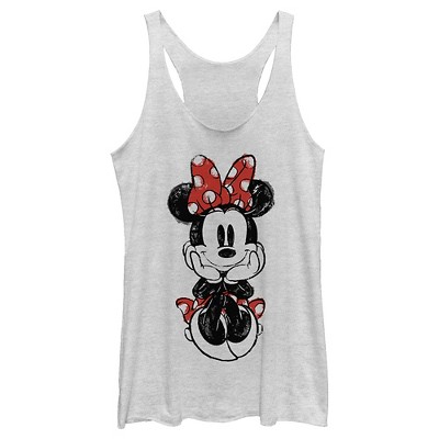 Women's Mickey & Friends Minnie Mouse Distressed Leopard Bow Racerback Tank  Top - White Heather - X Small