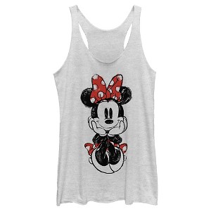 Women's Mickey & Friends Sitting Minnie Sketch Racerback Tank Top - 1 of 4