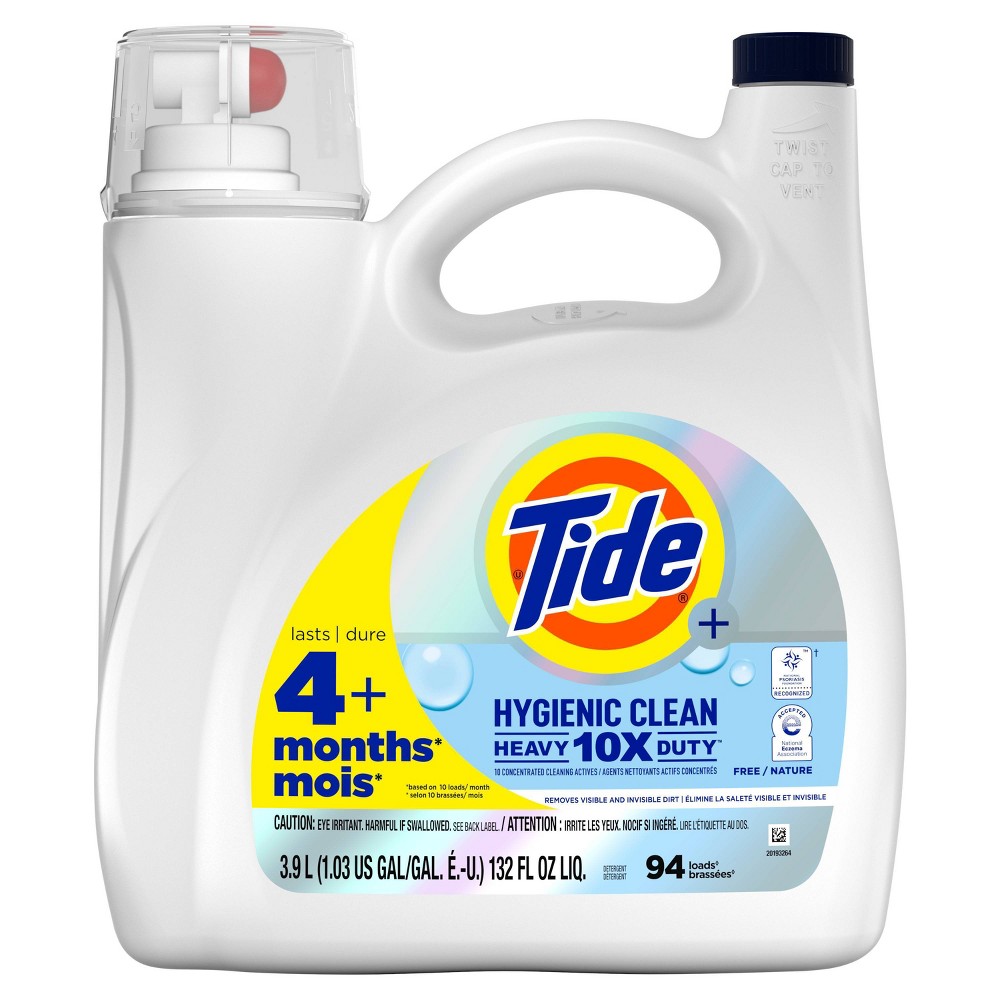 Tide Liquid High Efficiency Hygenic Clean Laundry Detergent - Free & Gentle - 132 fl oz