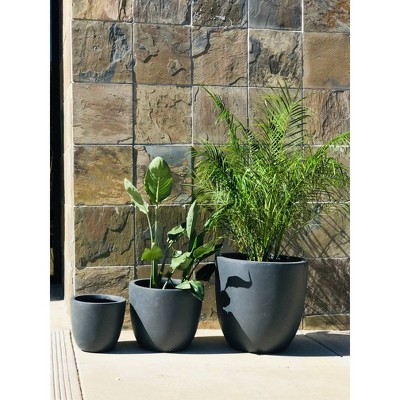 Modern Charcoal Concrete Round Planters, Set of 3