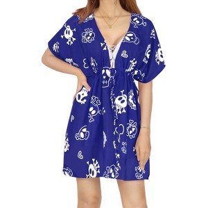 LA LEELA Women's Summer Pirates Beach Party Bikini Mini Dress Swimwear Swimsuit Coverup for women X-Large-XX-Large Blue, Skull - 1 of 4