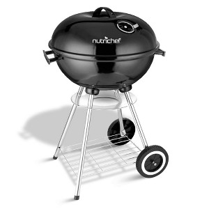NutriChef Portable Outdoor Charcoal BBQ Grill - Stainless Steel Charcoal Grill Offset Smoker with Cover - SLCGB30, Black - 1 of 4