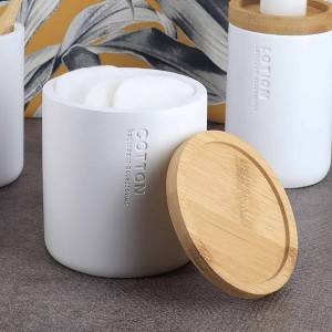 Evideco French Home Goods Sleek Cotton Pad Holder - Polyresin Bathroom Storage Container with Bamboo Lid - 1 of 4