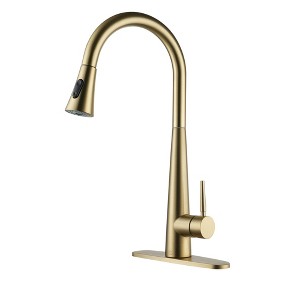 CASAINC Deck Mounted 1-Hole Single Handle Pull-out Kitchen Faucet, Brushed Nickel - 1 of 4
