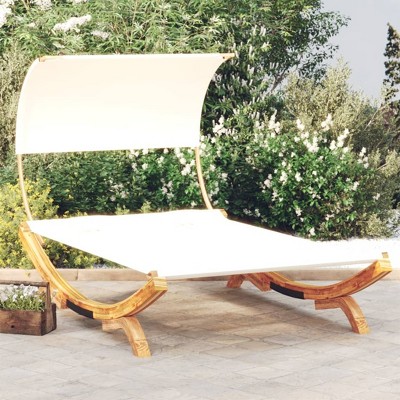 VidaXL Patio Lounge Bed with Canopy 65 in.x79.9 in.x49.6 in. Solid Bent Wood Cream