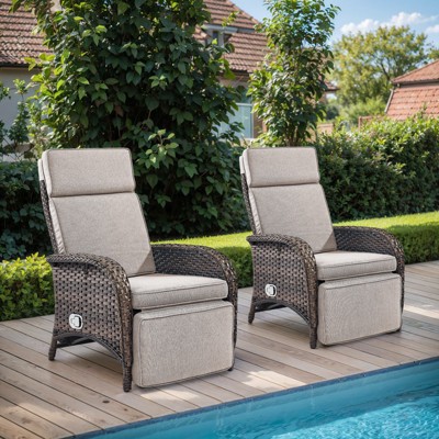 POCASSY Outdoor Recliner Chair, Wicker Adjustable Reclining Patio Lounge Chair with Cushion, Adjustable Backrest and Footrest, Ideal for Pool Deck