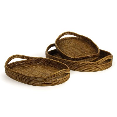 Plum & Post Burma Rattan Oval Serving Trays, Set Of 3