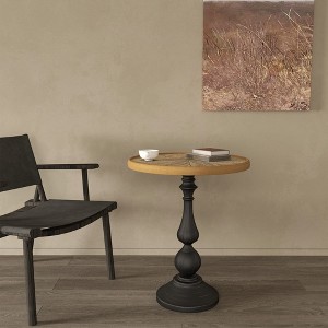 NicBex 24" Wooden French Country Coffee Table,Rustic Round End Table with Metal Base,Farmhouse Small Side Table for Living Room,Natural Wood - 1 of 4