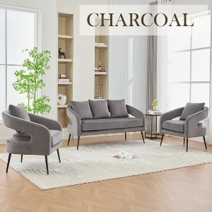 Hrinhom 3-Piece Living Room Furniture Sets,Loveseat And 2 Accent Chairs, With 3 Pillows and Metal Legs - 1 of 4