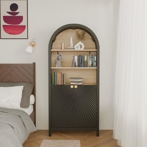 TIRAMISUBEST BOOKCASE Arched Wood Frame 3/4/5Tier Wood Shelves Cabinet Door Mid Century Modern Open Display Storage - 1 of 4