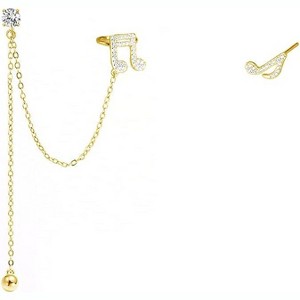 Asymmetric Music Note Earrings, Sterling Silver Threader Chain with CZ Ball Charm, Dainty Cartilage Wrap Jewelry Gift for Women & BFF. - 1 of 4