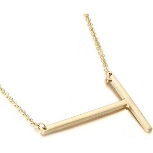 Large Sideways Initial Pendant Necklace 18K Gold Plated Stainless Steel - 1 of 4