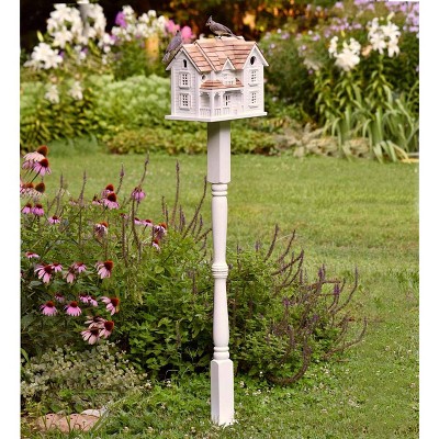 Kingsgate White Cottage Lighted Birdhouse And Pole Set - Plow & Hearth