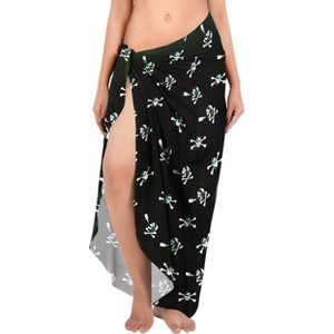 LA LEELA Women's Beachwear Beach Wrap Bathing suit Pirates Wraps Skirt Swim Cover Up Sarong Long Coverups for Women One Size Crossbones, Scary Black - 1 of 4