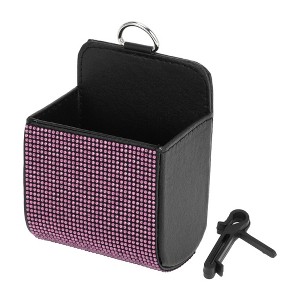 Unique Bargains Universal Car Trash Can Hanging Trash Bin Faux Leather Rhinestones 1 Pcs Black Pink - 1 of 4