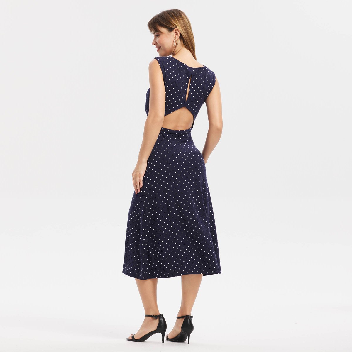 Женские платья A New Day Women's Cutout Back Midi Dress - A New Day™ Navy Blue Polka Dots M — фото 2