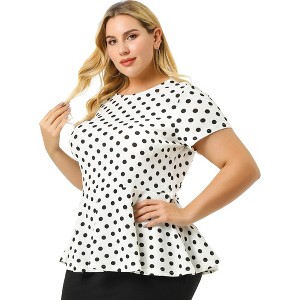 Agnes Orinda Women's Plus Size Polka Dots Fashion Workout Elegant Short Sleeves Peplum Top - 1 of 4