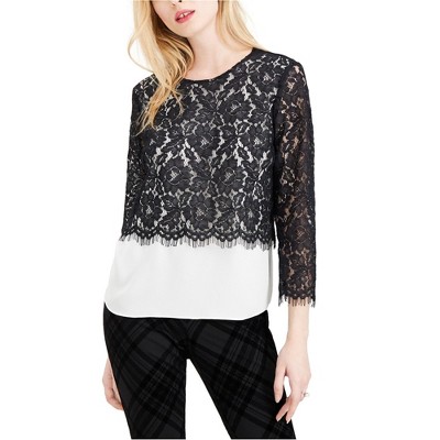 maison Jules Womens Lace-Overlay Pullover Blouse