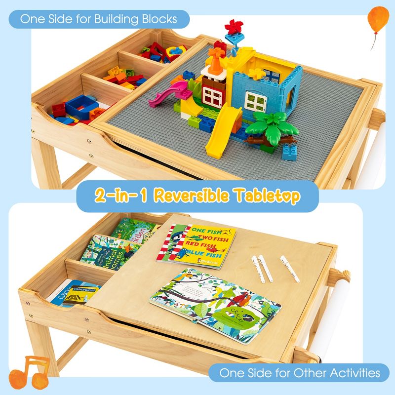 Costway Kids Multi Activity Play Table Wooden Building Block Desk w/ Storage Paper Roll, 4 of 11
