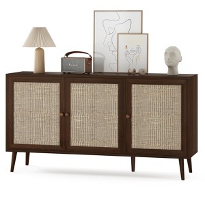 Okak Modern Sideboard Cabinet with 3 Rattan Doors, Storage Cabinet with 5 Legs, Kitchen Pantry Cabinet for Living Room, Entryway, Brown - 1 of 4