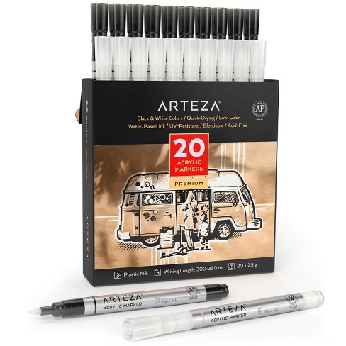 Arteza Acrylic Paint Markers Art Supply Set, Black & White Fine