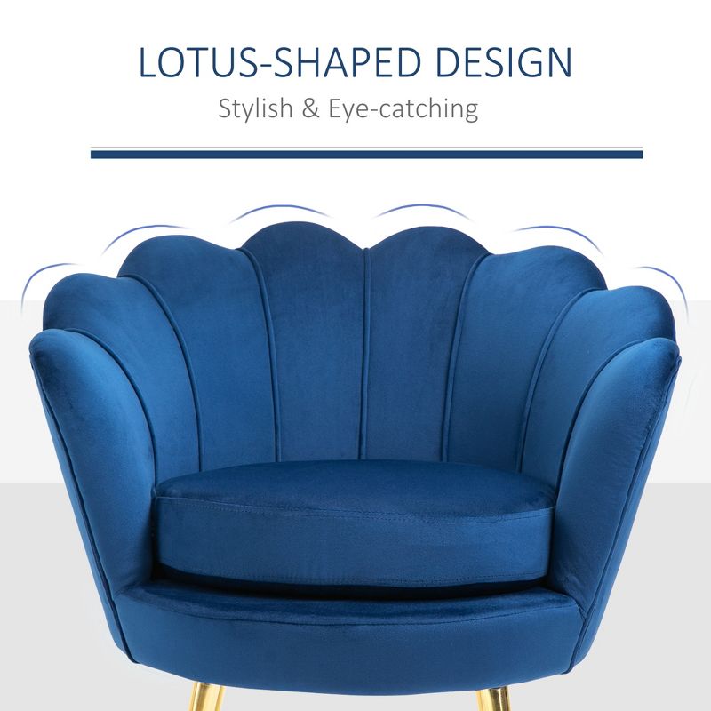 HomCom Elegant Velvet Upholstered Accent Leisure Club Chair with Gold Metal Legs, 3 of 10