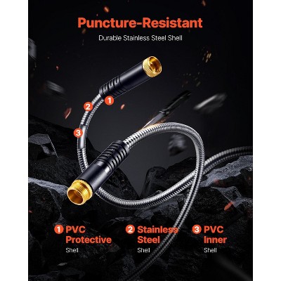 VEVOR 25ft Metal Garden Hose, Rustproof Stainless Steel, Flexible & No-Kink, Lightweight Backyard Hose with 10-Function Spray Nozzle - Thumbnail 2