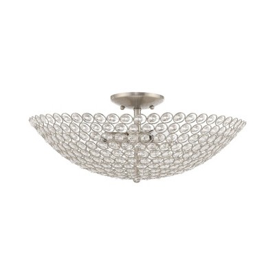 Cassandra Brushed Nickel 4-Light Crystal Bowl Ceiling Fixture