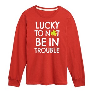 Boys' - Instant Message - St. Patrick's Day Lucky to Not Be In Trouble Long Sleeve Graphic T-Shirt - 1 of 4