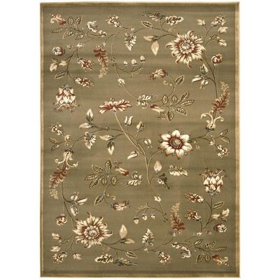 Green and Multi Floral Synthetic Rectangular Area Rug