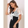 Allegra K Women’s Lace Floral Tie Front Flowy Short Sleeve Cardigan Shrug Blouses - 2 of 4