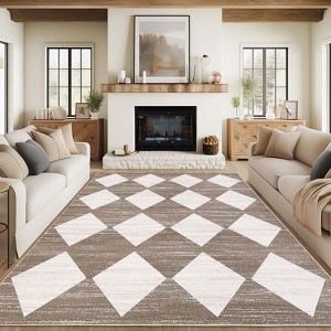 Large Modern Living Room Rug 10x13 Machine Washable Geometric Accent Carpet with Non-Slip Backing, Soft Low Pile Area Rugs - 1 of 4