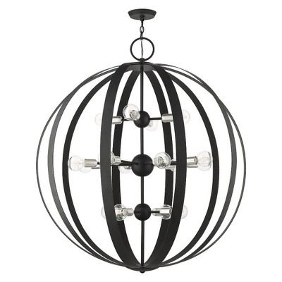 Modesto 16-Light Mid-Century Modern Globe Chandelier in Black Steel