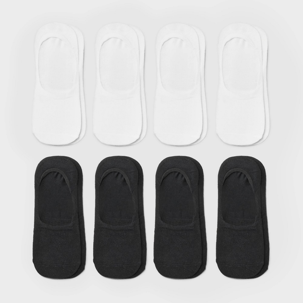 Women's 8pk Liner Socks - Dealworthy™ Black/White 4-10: No Show, Hidden Gel Heel Grip, Recycled Polyester, Machine Washable