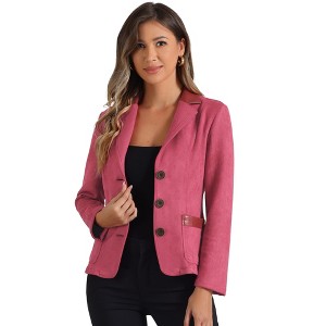 INSPIRE CHIC Women's Lapel Collar Button Front Long Sleeve Faux Suede Blazer - 1 of 4