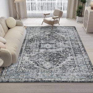 coucheta Washable Area Rug, Vintage Distressed Hallway Floor Carpet, Non-Slip Non-Shedding Soft Bedside Rug, Low Pile Foldable Print Rug - 1 of 4