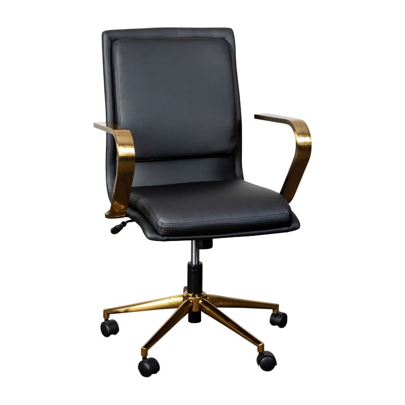 Emma and Oliver Modern Upholstered Mid-Back Home Office Chair with Arms and 5 Star Base, 1 of 12