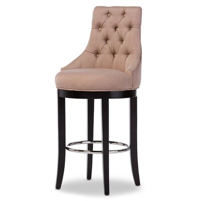 Harmony Button Tufted Fabric Upholstered Barstool with Metal Footrest Beige - Baxton Studio