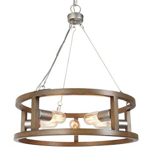 LNC Gartin 5-Light  20.5" Farmhouse Drum Medium Chandelier, Silver Gray and Antique Bown Wood Tone - 1 of 4