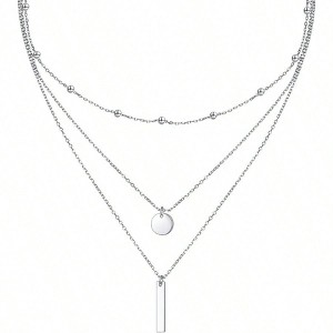 S925 Sterling Silver Triple Layer Long Chain Pendant Necklace for Women - 1 of 4