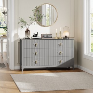 6 Drawers Fluted Dresser for Bedroom, 54" White Dresser TV Stand, Modern Chest of Drawers, Wood Drawer Clothes Storage Organizer Cabinet for Bedroom - 1 of 4