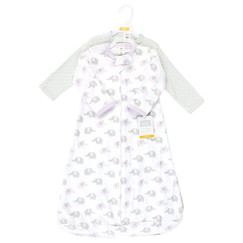 Hudson Baby Infant Girl Cotton Long-Sleeve Wearable Sleeping Bag, Sack, Blanket, Lilac Elephants Long Sleeve, 2 of 5